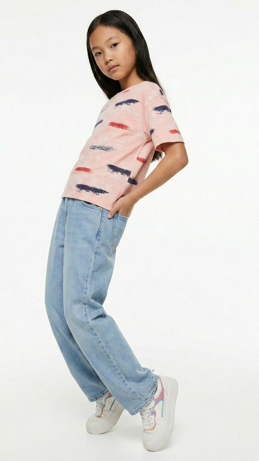 LC WAIKIKI Girls Floral Printed Baby Pink Tee