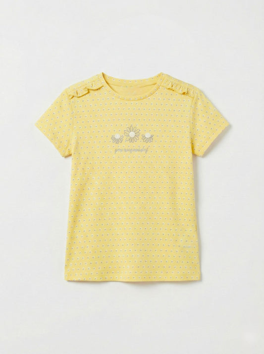 LC WAIKIKI Girls Embroided Flowers and FLoral Printed Tee
