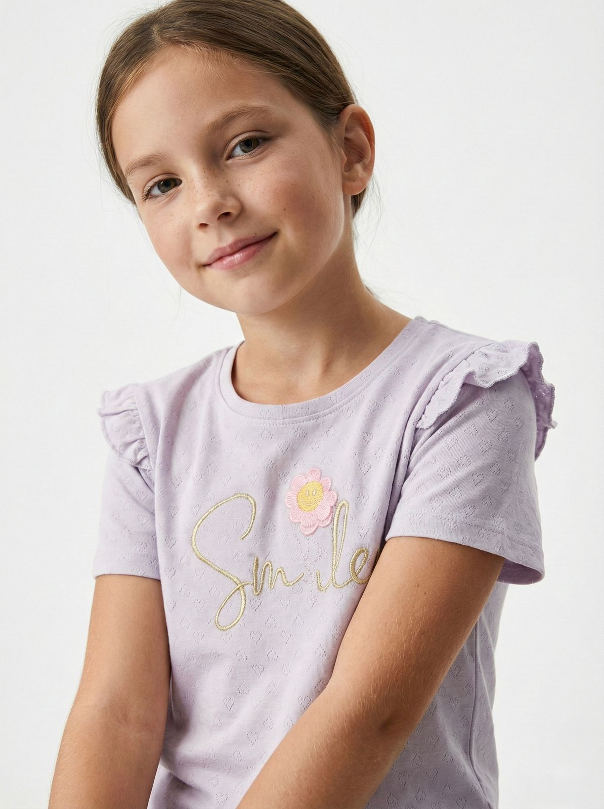 NAME IT Girls Textured Embroided Text Printed Tee