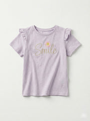 NAME IT Girls Textured Embroided Text Printed Tee