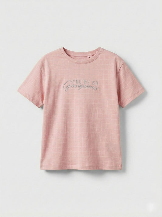 LC WAIKIKI Girls Checkered Embroided Text Tee