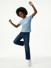 LC WAIKIKI Girls Floral Embroided Text Tee