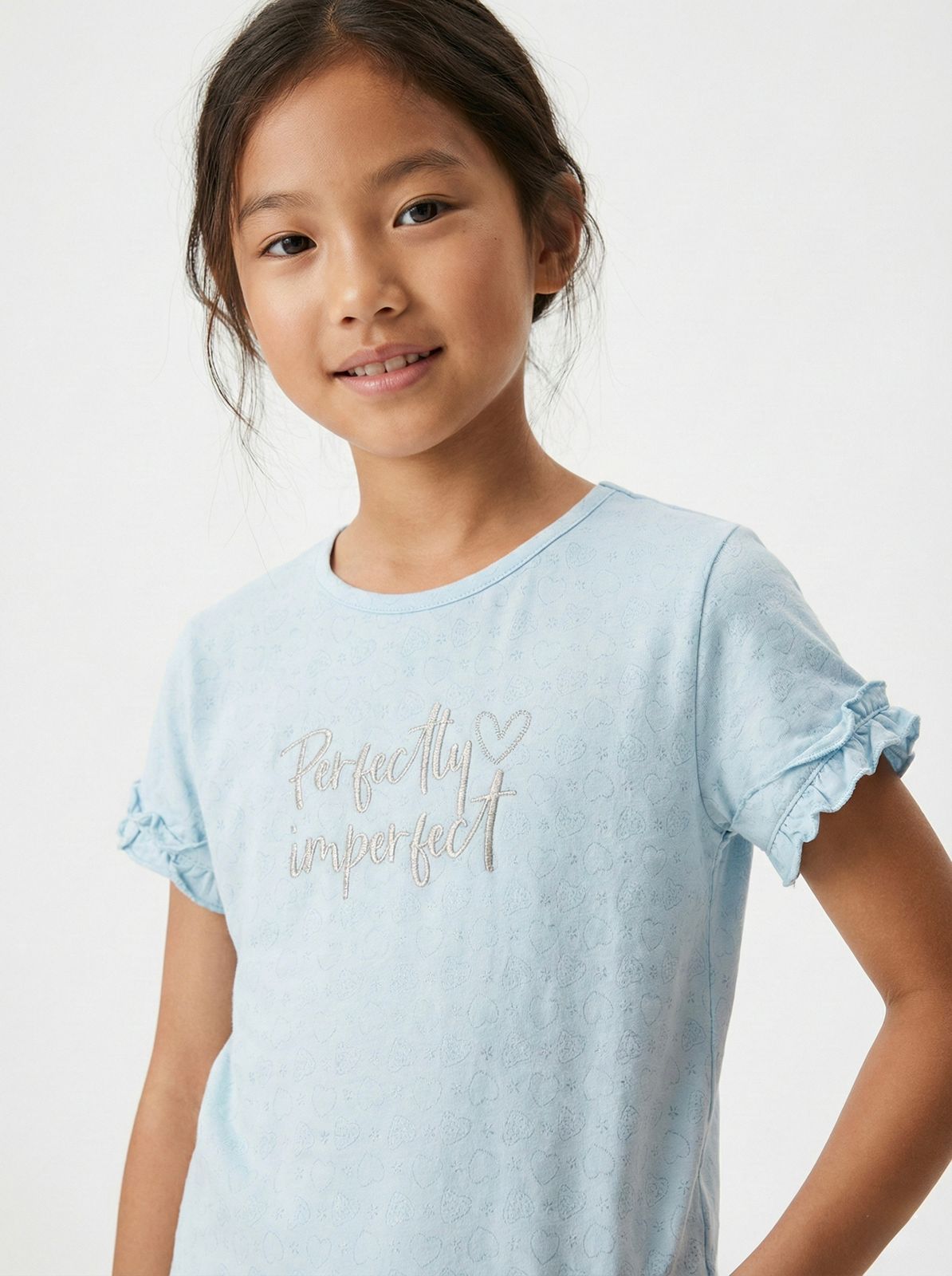 NAME IT Girls Textured Embroided Text Tee