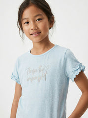 NAME IT Girls Textured Embroided Text Tee