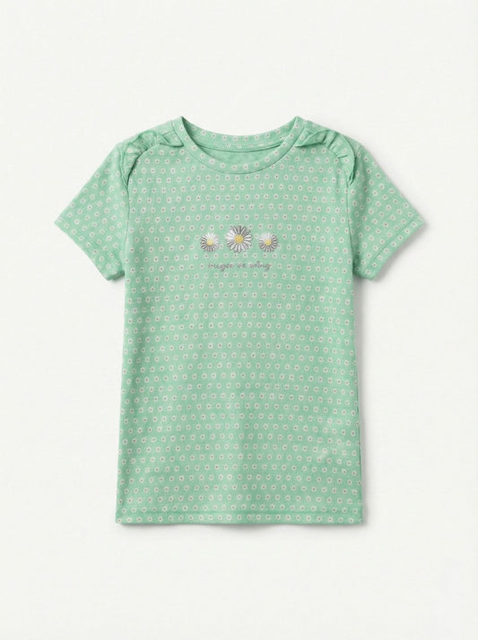 LC WAIKIKI Girls Embroided Flowers and FLoral Printed Tee