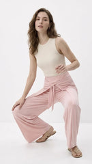 OYSHO Womens Tie Waist Layered Wide Leg Trouser