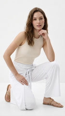 OYSHO Womens Tie Waist Layered Wide Leg Trouser