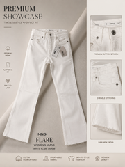 Women’s White Flare Denim High-Waist Cropped Ankle Lenght Jeans | High Waist Premium Fit – SM Garments
