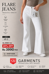 Women’s White Flare Denim High-Waist Cropped Ankle Lenght Jeans | High Waist Premium Fit – SM Garments