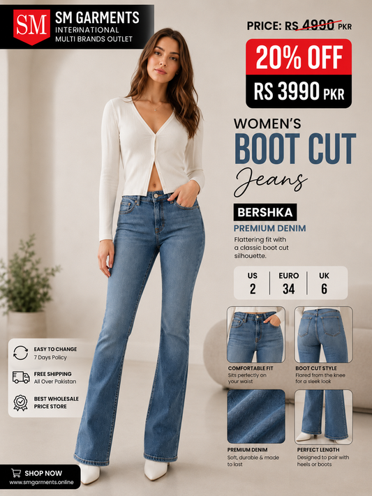 Women’s Blue Boot Cut Long Lenght Denim Jeans | Premium Fit – SM Garments