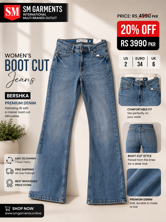 Women’s Blue Boot Cut Long Lenght Denim Jeans | Premium Fit – SM Garments