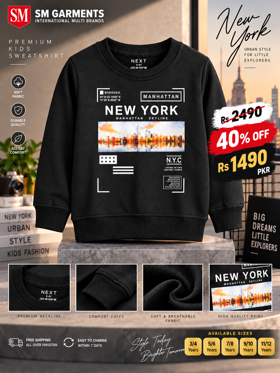 Boys' Black "NEW YORK MANHATTAN" Graphic Sweatshirt – Next