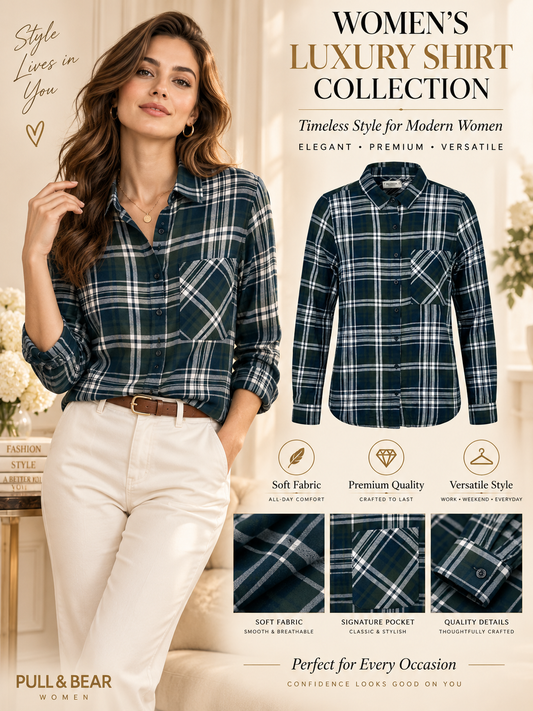 Women’s Green and Navy Plaid Shirt