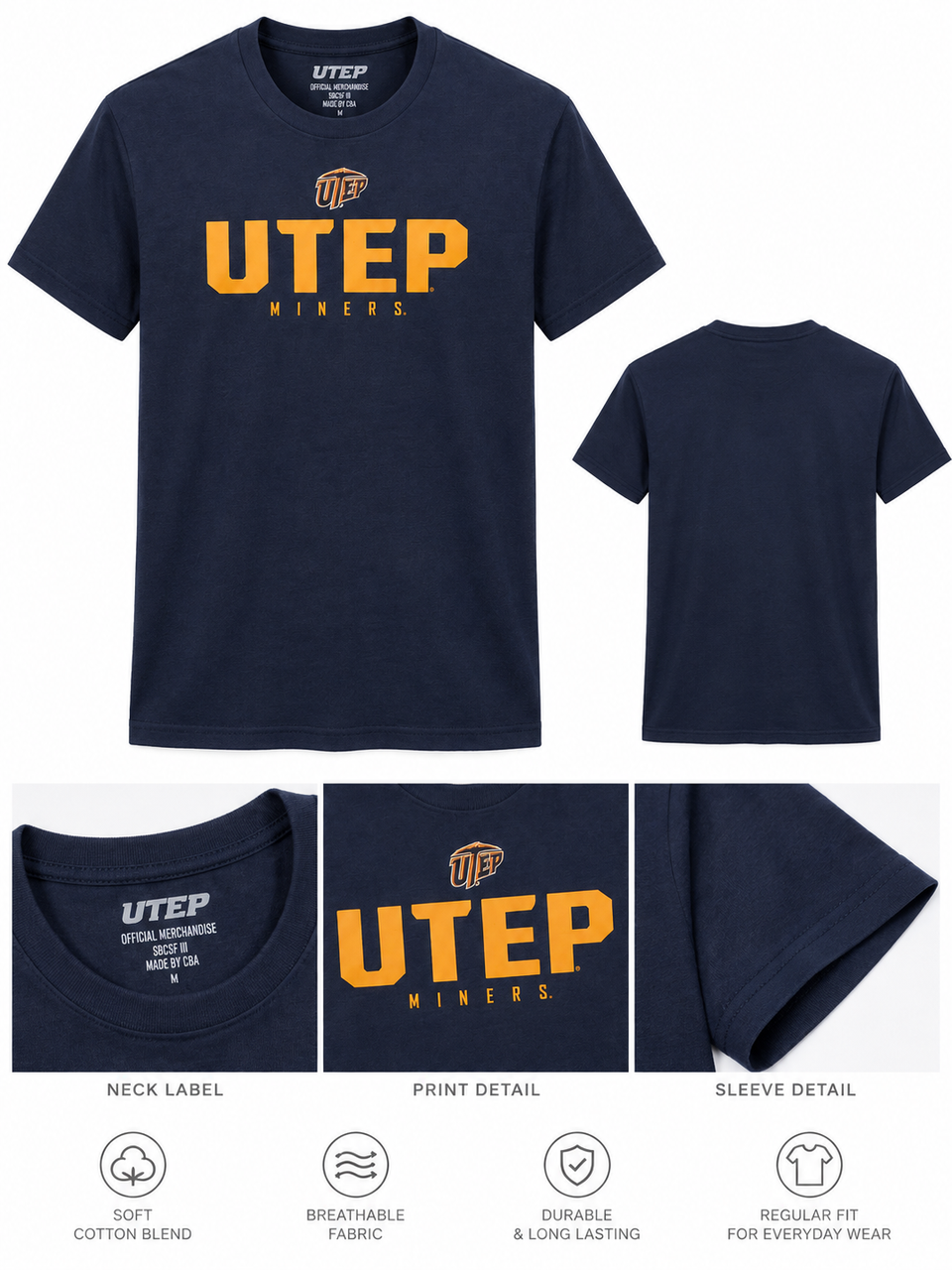 Men's Navy Blue UTEP Miners Graphic T-Shirt - Short Sleeve Casual