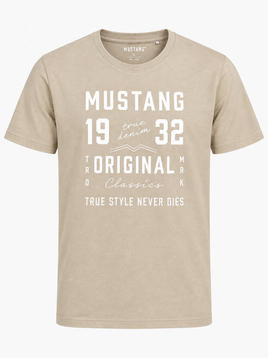 Men's Imported Quality Vintage Graphic Print Crewneck T-Shirt – Neutral Khaki Beige