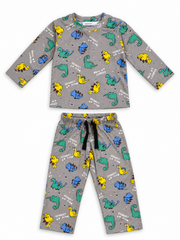 Reserved Boys Grey Dinosaur Print 2-Piece Shirt & Trouser Set