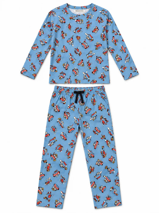 Reserved Boy Blue Cartoon Print 2-Piece Tees & Trouser Set