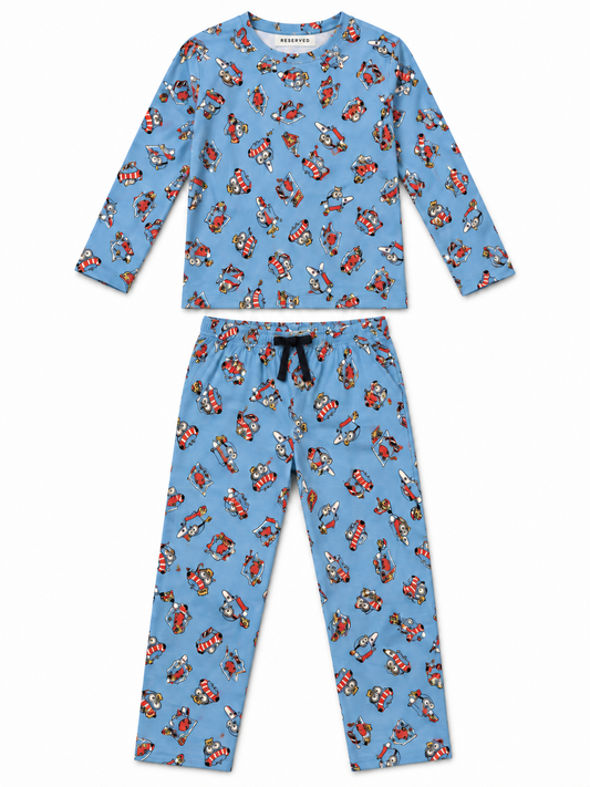 Reserved Boy Blue Cartoon Print 2-Piece Tees & Trouser Set
