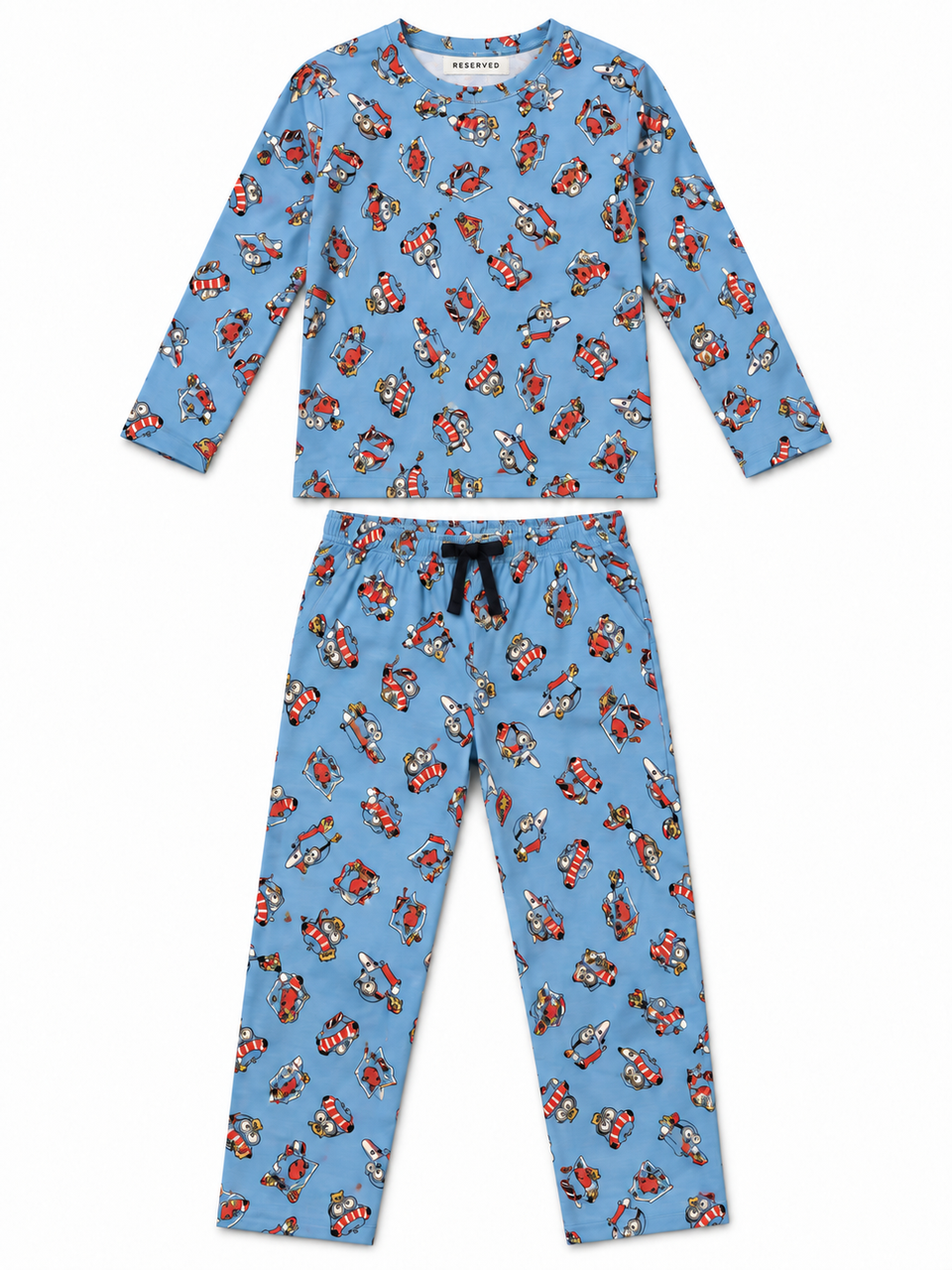 Reserved Boy Blue Cartoon Print 2-Piece Tees & Trouser Set