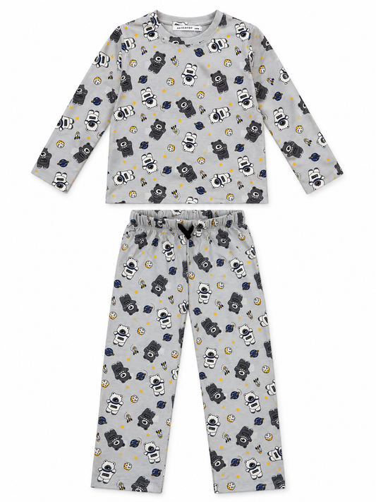 Reserved Boy Grey Space Bear Print 2-Piece T-Shirt & Trouser Set