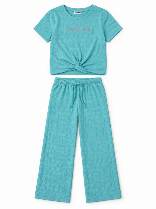 LC Waikiki Girl’s Aqua Textured 2-Piece Co-Ord Set – Time to Shine