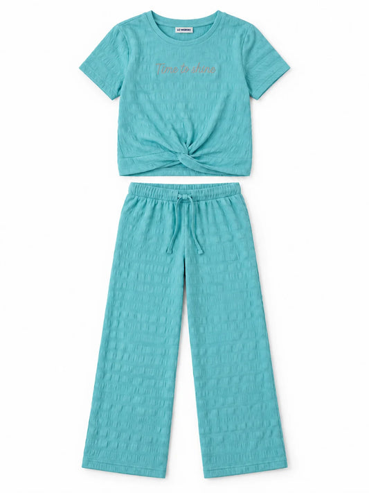 LC Waikiki Girl’s Aqua Textured 2-Piece Co-Ord Set – Time to Shine