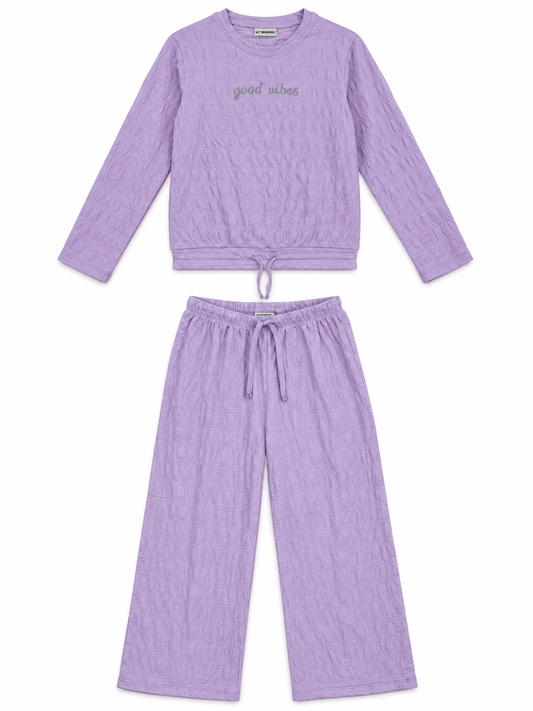 LC Waikiki Girl’s Lavender Textured 2-Piece Co-Ord Set – Good Vibes