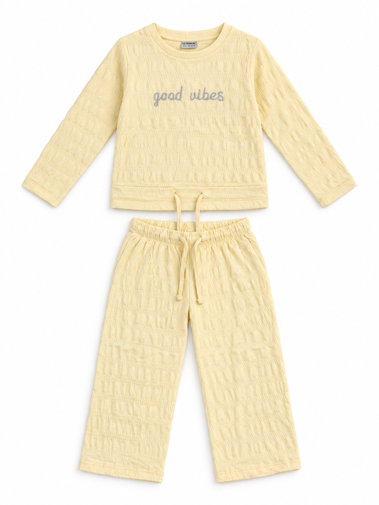 LC Waikiki Girl’s Yellow Good Vibes Two-Piece Set