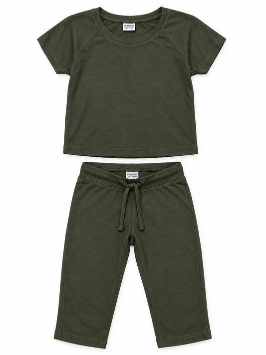 LC Waikiki Girl’s Olive Green Two-Piece Top & Trouser Set