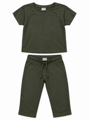 LC Waikiki Girl’s Olive Green Two-Piece Top & Trouser Set