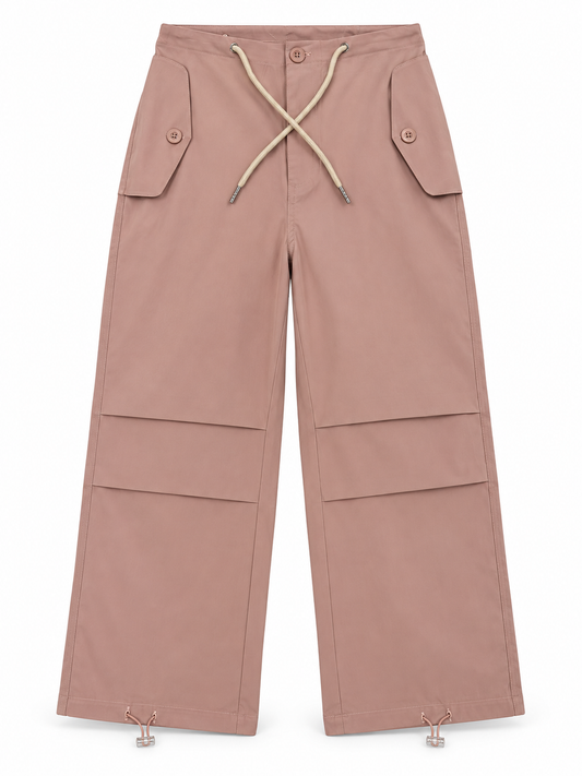 Women’s Imported Dusty Pink Wide Leg Drawstring Cargo Trousers