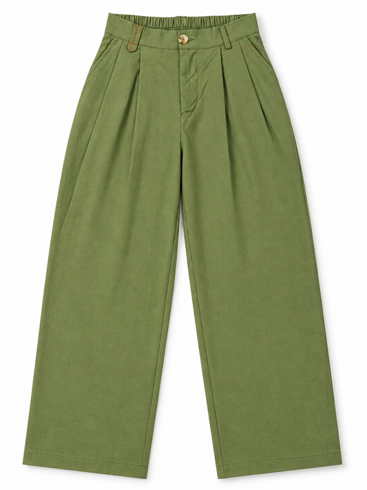 Women’s Imported Olive Green Wide Leg Pleated Trouserso