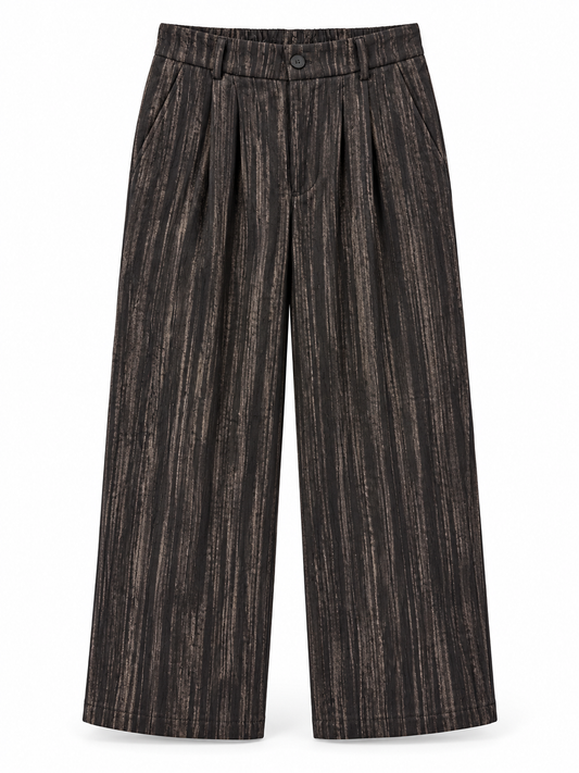 Women’s Imported Charcoal Striped Wide Leg Pleated Trousers