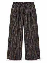 Women’s Imported Charcoal Striped Wide Leg Pleated Trousers