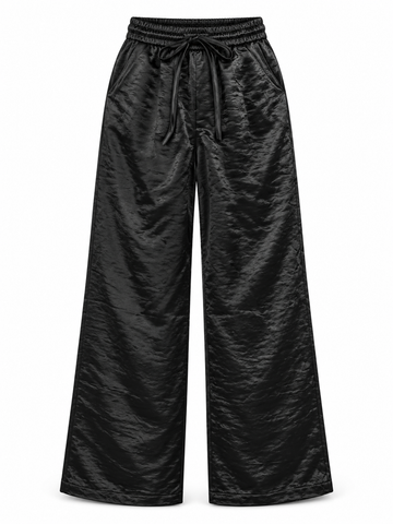 Women’s Imported Black Textured Wide Leg Drawstring Trousers