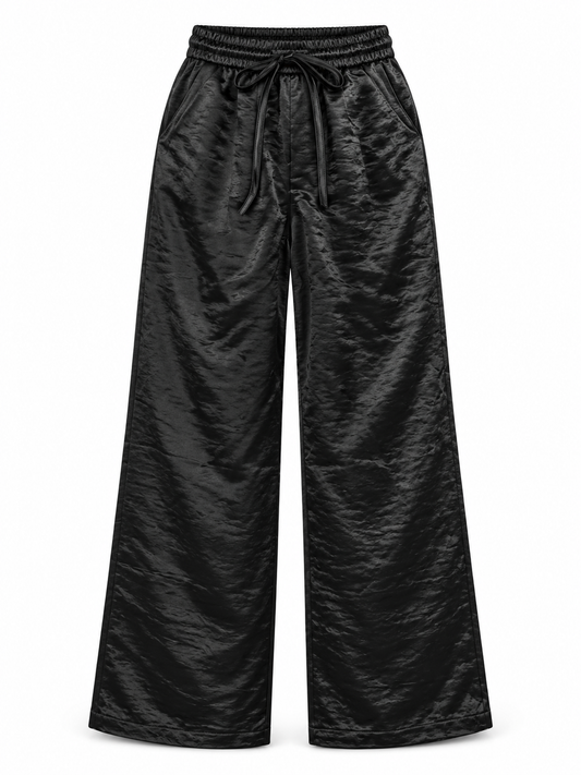 Women’s Imported Black Textured Wide Leg Drawstring Trousers