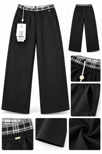 Women’s Imported Black Wide Leg Trousers | Elastic Waist Casual Pants