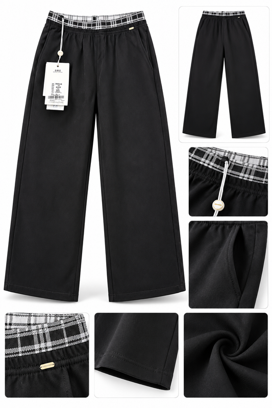 Women’s Imported Black Wide Leg Trousers | Elastic Waist Casual Pants