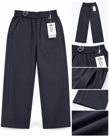 Women’s Imported Navy Blue Wide Leg Trousers | Elastic Waist Casual Pants