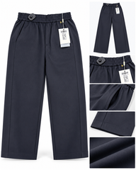 Women’s Imported Navy Blue Wide Leg Trousers | Elastic Waist Casual Pants