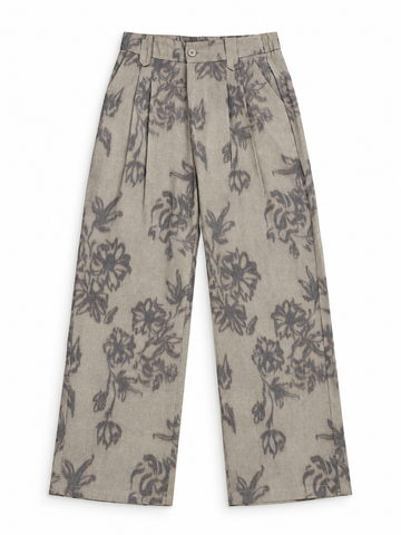 Women’s Imported Floral Wide Leg Trousers – Beige Grey | Premium Casual Pants