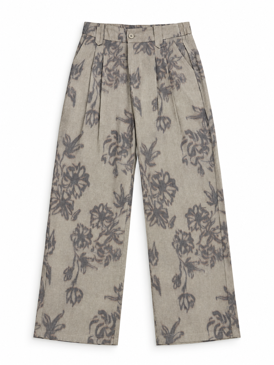 Women’s Imported Floral Wide Leg Trousers – Beige Grey | Premium Casual Pants