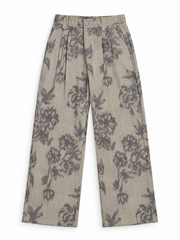 Women’s Imported Floral Wide Leg Trousers – Beige Grey | Premium Casual Pants
