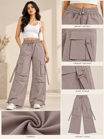 Women’s Imported Taupe Cargo Wide Leg Trousers – Utility Style
