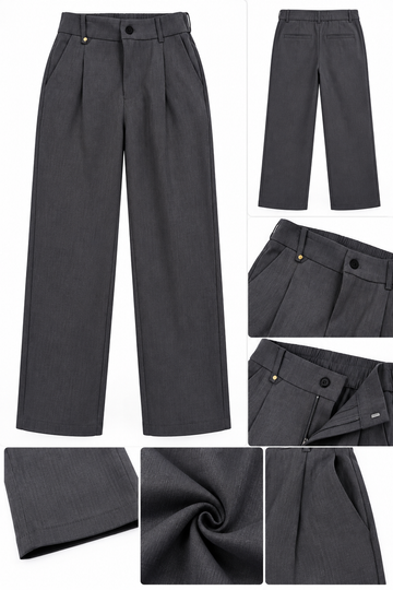 Women’s Imported Charcoal Grey Wide Leg Pleated Trousers | Premium Formal Pants