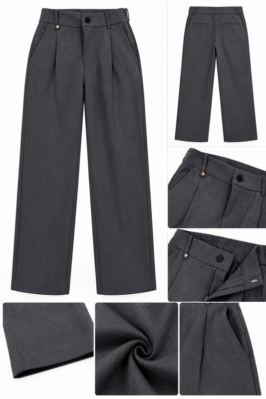 Women’s Imported Charcoal Grey Wide Leg Pleated Trousers | Premium Formal Pants