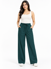 Women’s Imported Teal Green Wide Leg Trousers | Elastic Waist Casual Pants