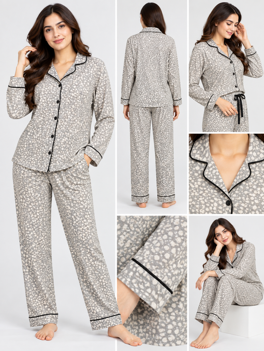 Oysho Monochrome Speckled Soft Cotton Pajama Co-Ord Set
