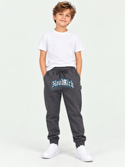 BRANDED Boys Dark Grey EMBROIDERYJogger Pants with Drawstring Waist and Side Pockets