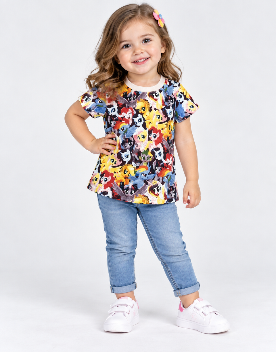 Girls' Casual Cotton Colorful Pony Print T-Shirt – Multi